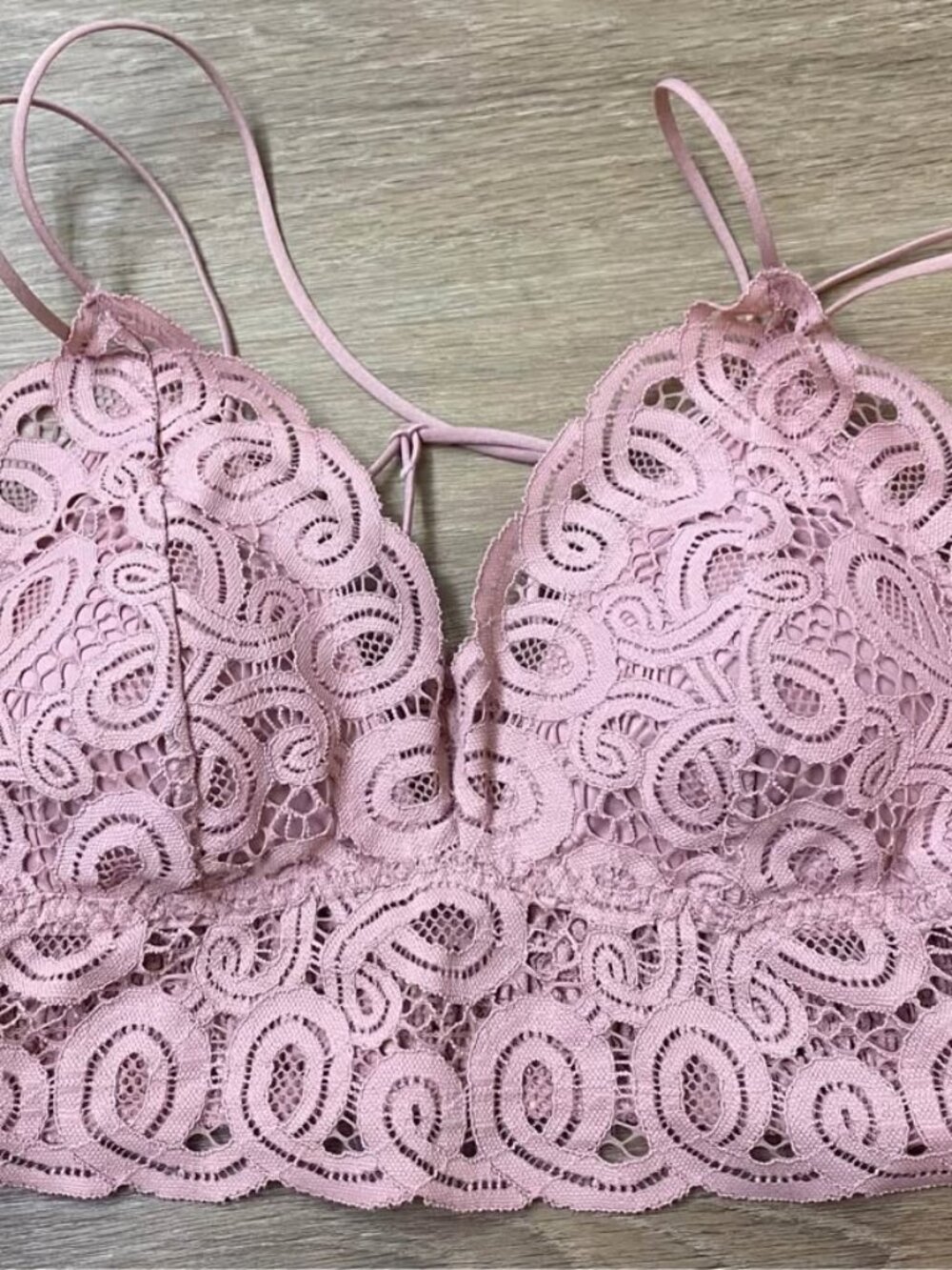 Victoria’s Secret Crochet Lace Strappy Longline Bralette Dusty Rose Size L
